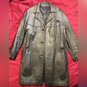 Women’s black, genuine, leather three-quarter length coat